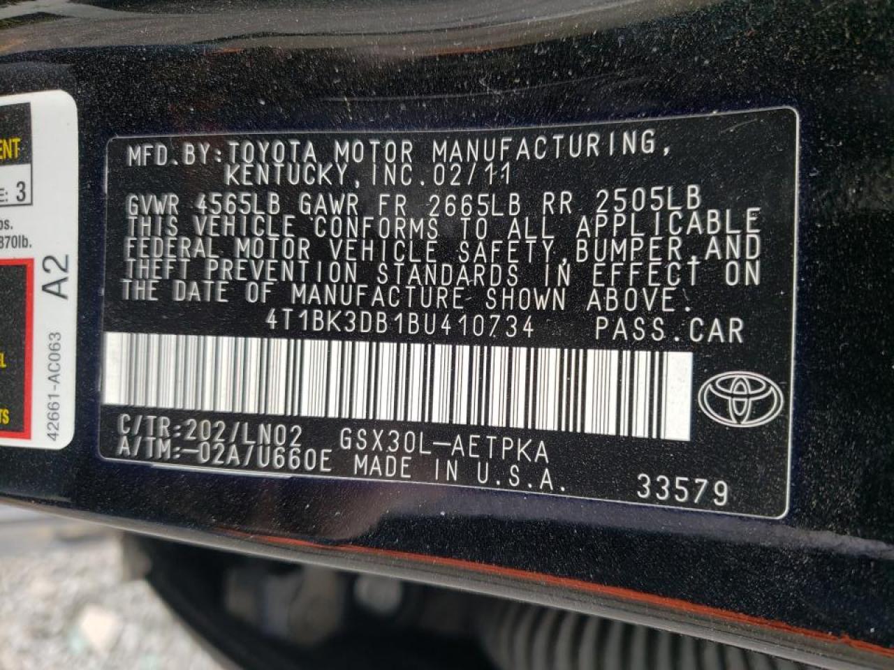 صورة رقم 10 من المزاد - 2011 TOYOTA AVALON BAS مع VIN 4T1BK3DB1BU410734