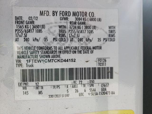 Photo 10 from auction – 2012 FORD F150 SUPER with VIN 1FTEW1CM7CKD44152