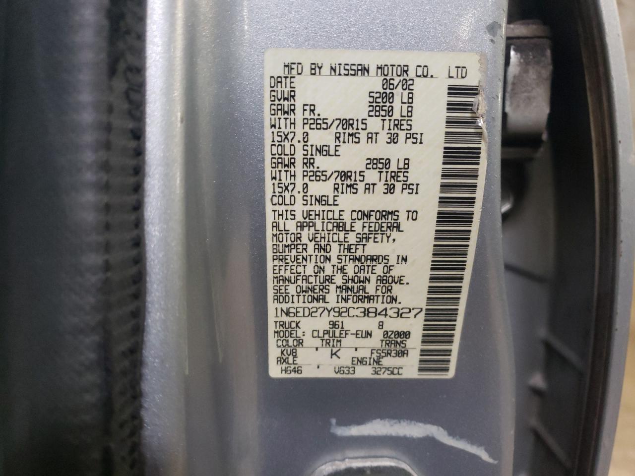 Photo 10 from auction – 2002 NISSAN FRONTIER C with VIN 1N6ED27Y92C384327