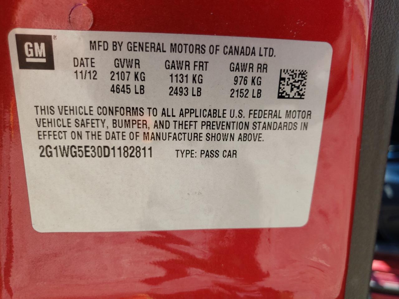 Photo 10 from auction – 2013 CHEVROLET IMPALA LT with VIN 2G1WG5E30D1182811