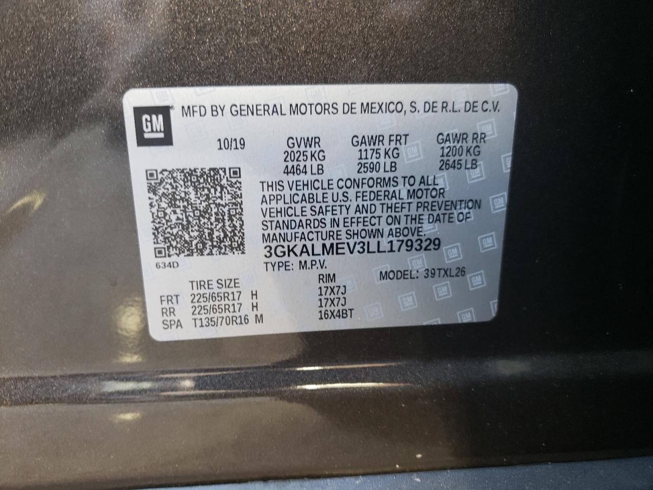 Photo 10 from auction – 2020 GMC TERRAIN SL with VIN 3GKALMEV3LL179329