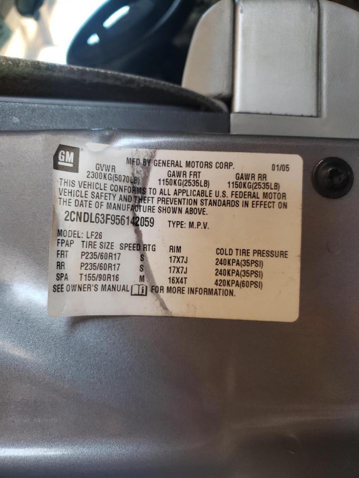 Photo 10 from auction – 2005 CHEVROLET EQUINOX LT with VIN 2CNDL63F956142059