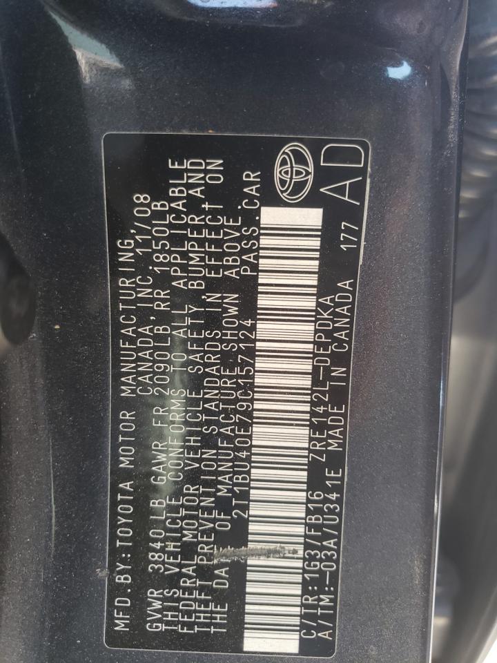 Photo 10 from auction – 2009 TOYOTA COROLLA BA with VIN 2T1BU40E79C157124