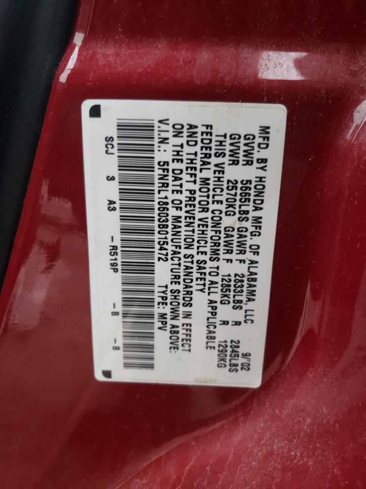 Photo 10 from auction – 2003 HONDA ODYSSEY EX with VIN 5FNRL18603B015472