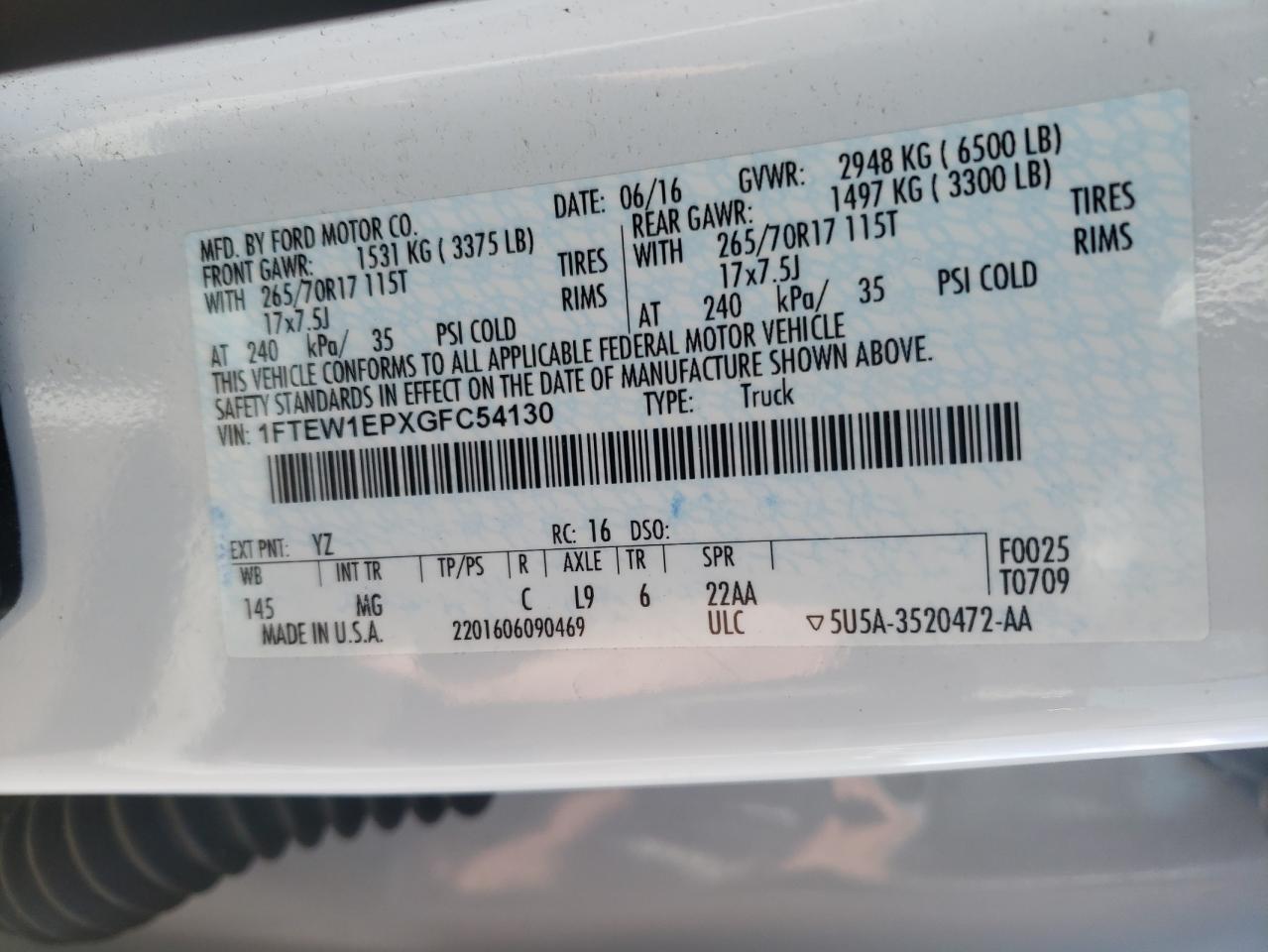 Photo 10 from auction – 2016 FORD F150 SUPER with VIN 1FTEW1EPXGFC54130