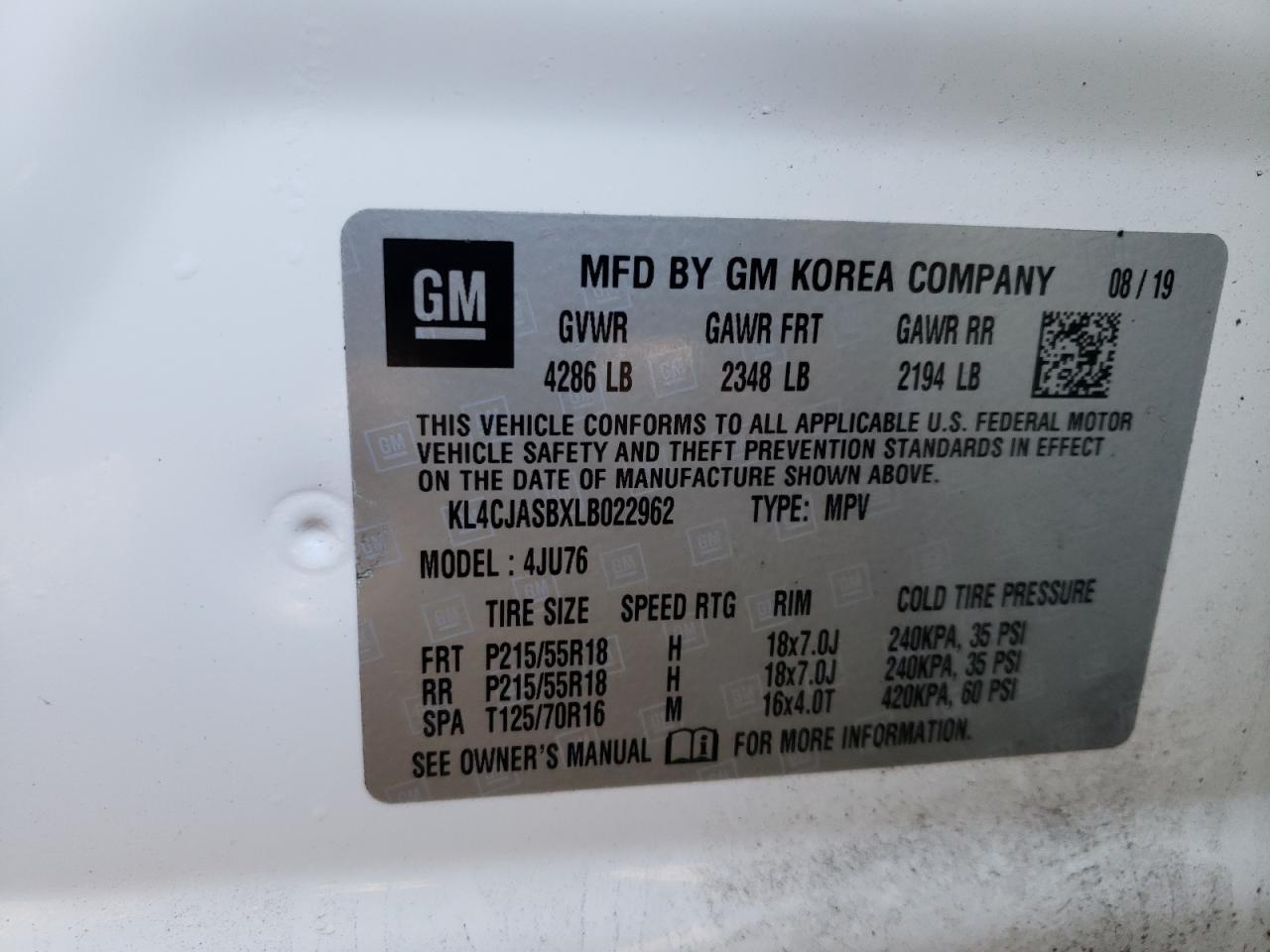 Photo 10 from auction – 2020 BUICK ENCORE PRE with VIN KL4CJASBXLB022962
