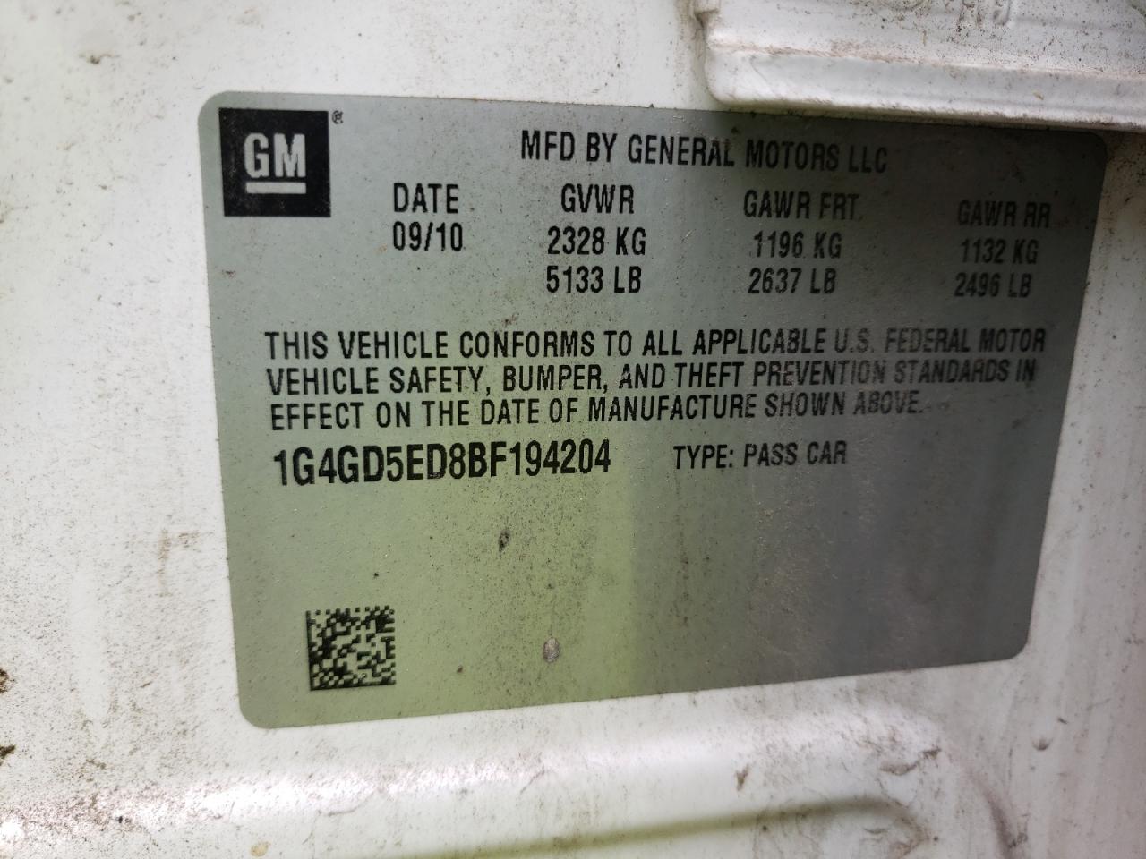 Фото 10 с аукциона – 2011 BUICK LACROSSE C с VIN 1G4GD5ED8BF194204