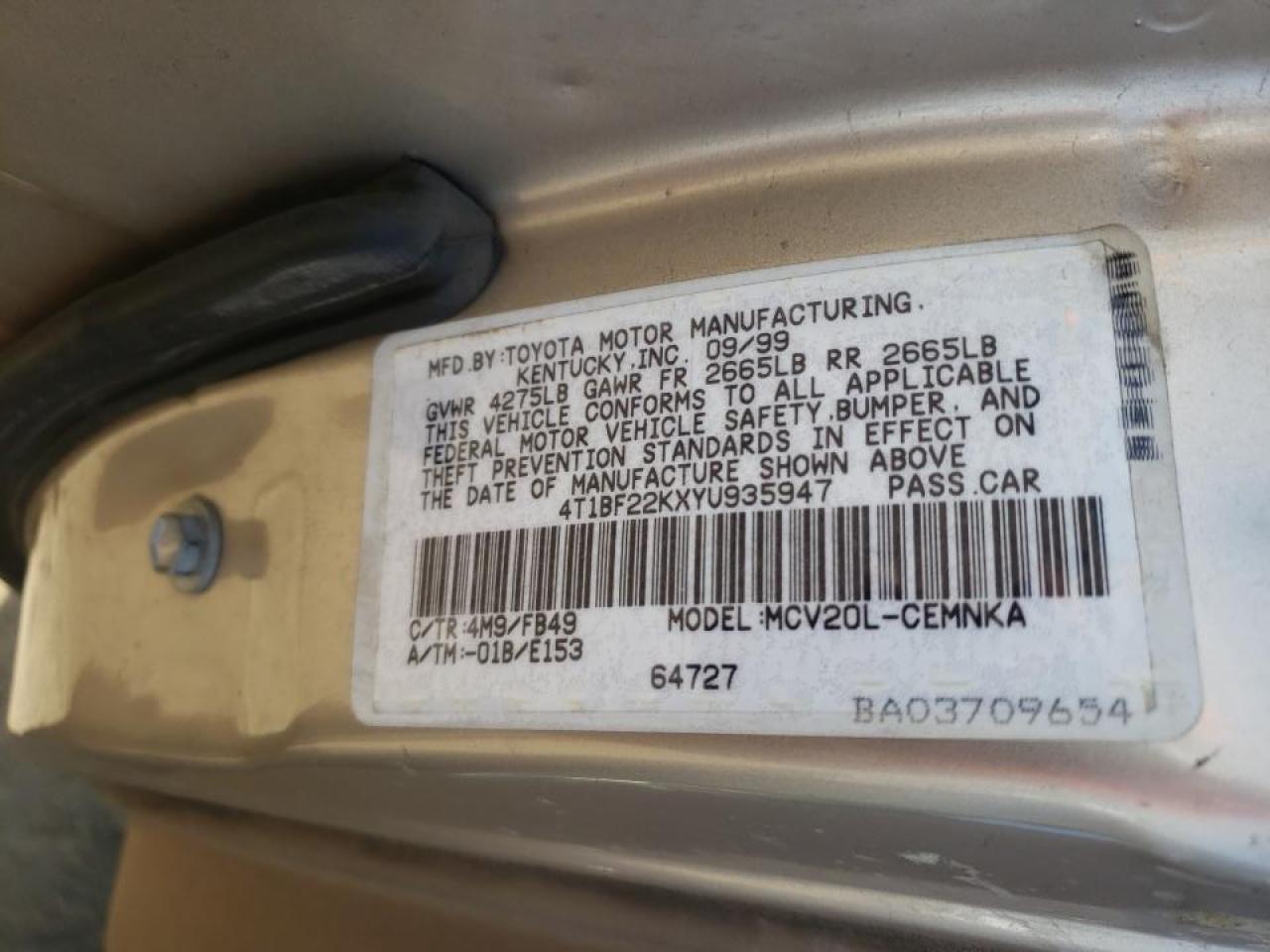 Photo 10 from auction – 2000 TOYOTA CAMRY LE with VIN 4T1BF22KXYU935947