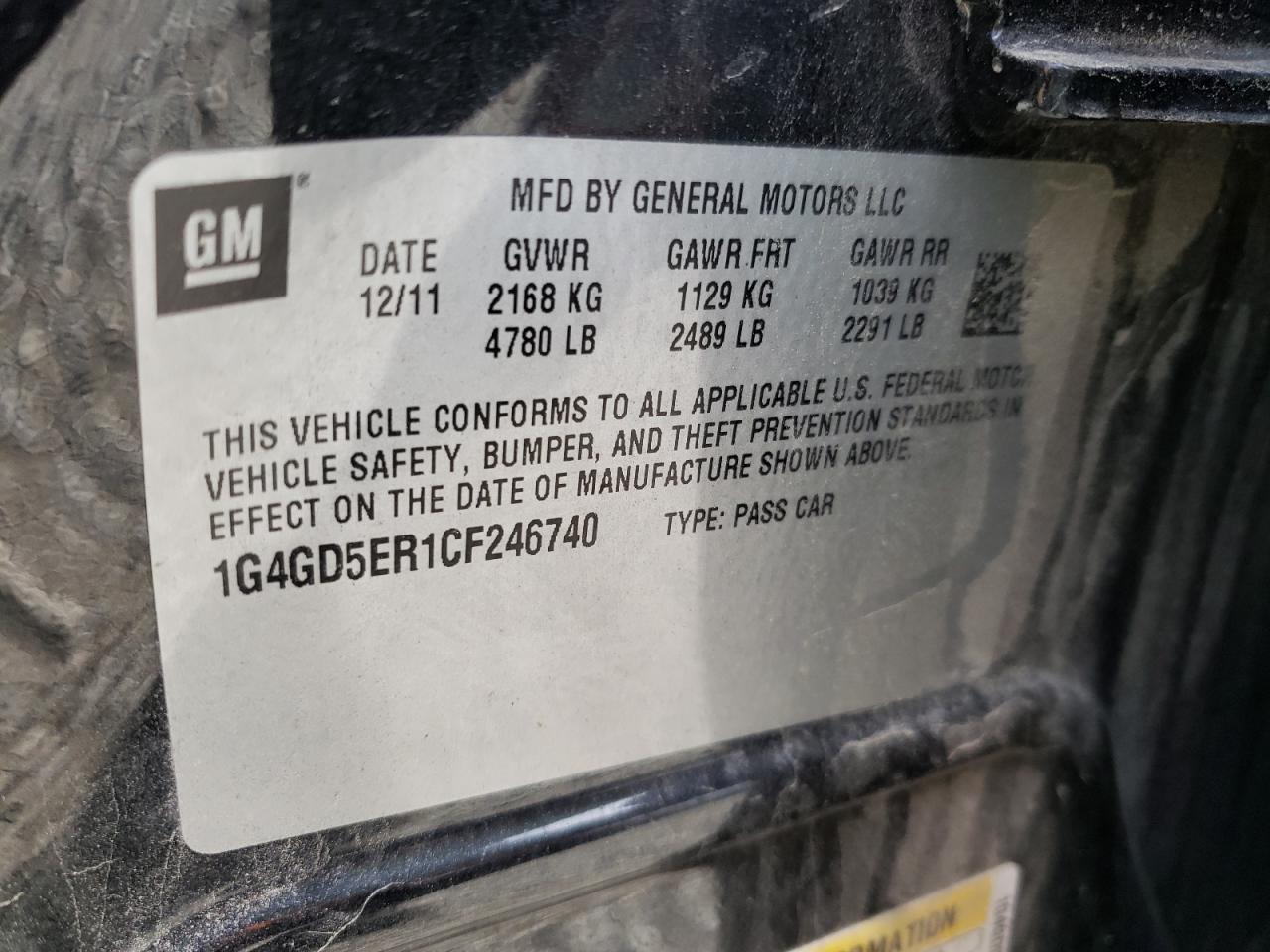 Photo 10 from auction – 2012 BUICK LACROSSE P with VIN 1G4GD5ER1CF246740