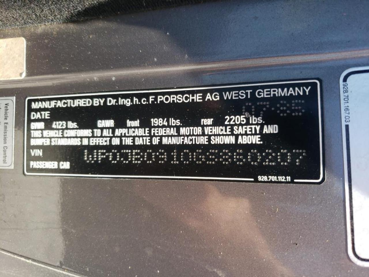 Photo 10 from auction – 1986 PORSCHE 928 S with VIN WP0JB0920GS860207