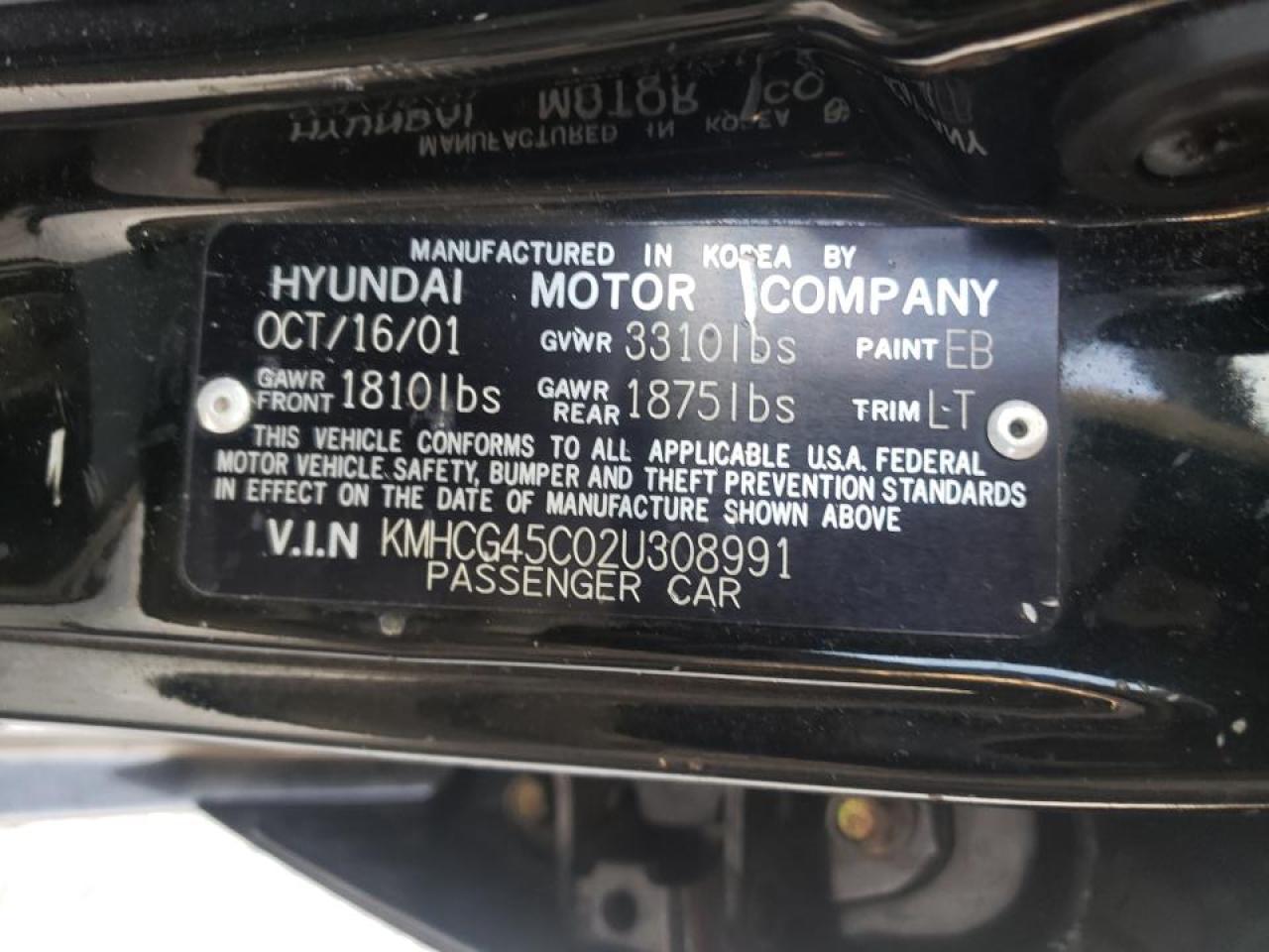 Photo 10 from auction – 2002 HYUNDAI ACCENT GL with VIN KMHCG45C02U308991