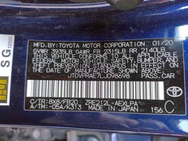 Photo 10 from auction – 2020 TOYOTA COROLLA LE with VIN JTDVPRAE7LJ098698