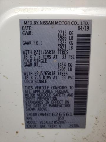 NISSAN PATHFINDER 2019 with VIN 5N1DR2MN4KC626561 - Photo from auction