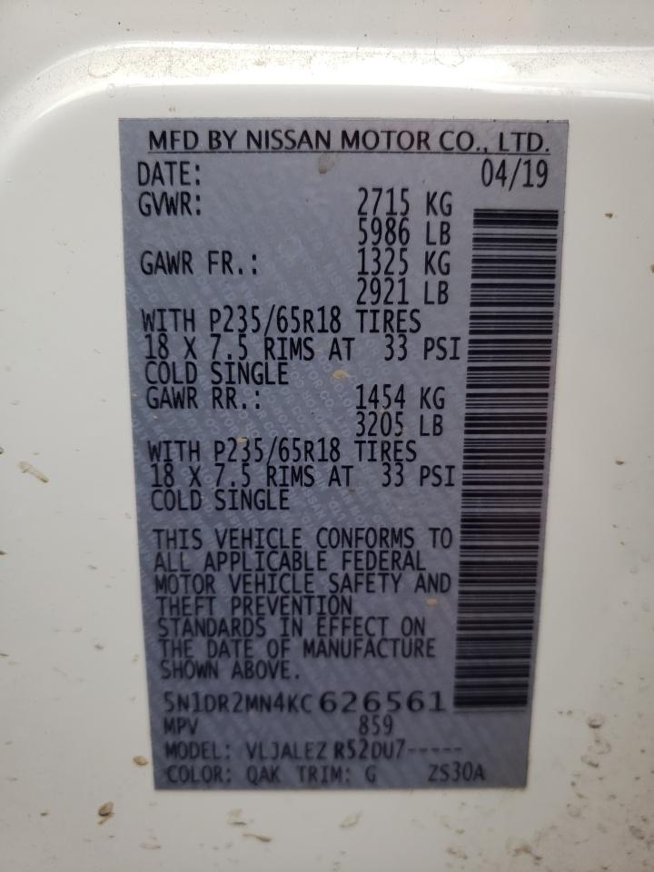 Photo 11 from auction – 2019 NISSAN PATHFINDER with VIN 5N1DR2MN4KC626561