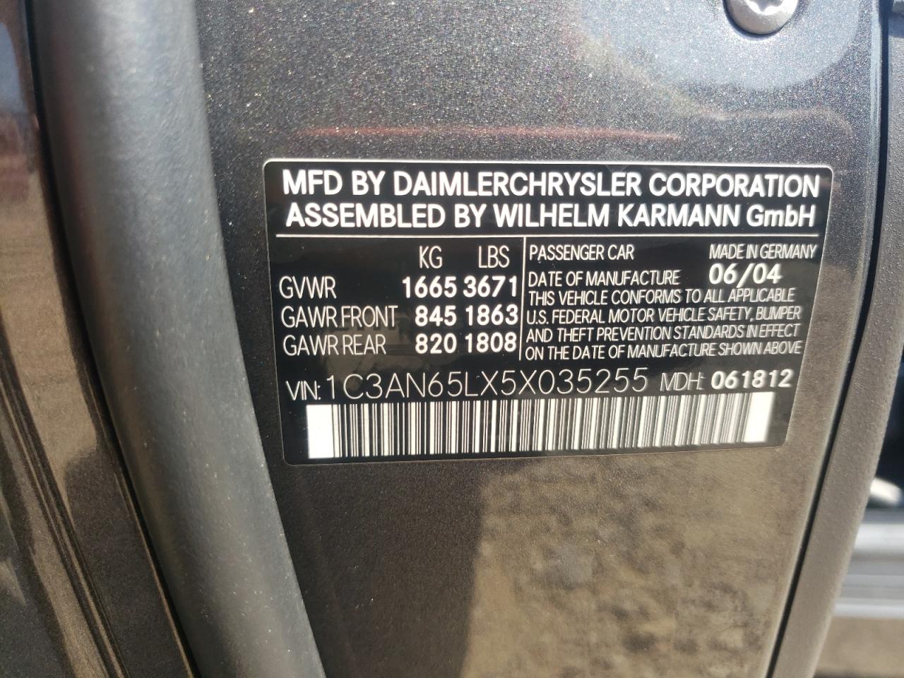 Photo 10 from auction – 2005 CHRYSLER CROSSFIRE with VIN 1C3AN65LX5X035255