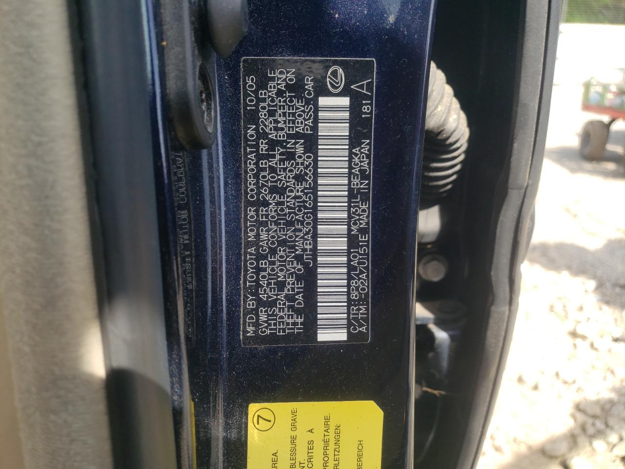Photo 10 from auction – 2006 LEXUS ES 330 with VIN JTHBA30G165156630