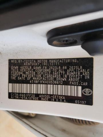 Photo 10 from auction – 2012 TOYOTA CAMRY BASE with VIN 4T1BF1FK4CU536612