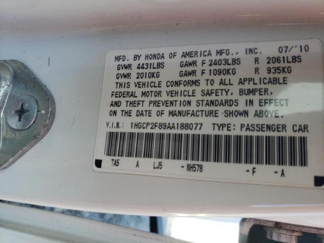 Photo 10 from auction – 2010 HONDA ACCORD EXL with VIN 1HGCP2F89AA188077