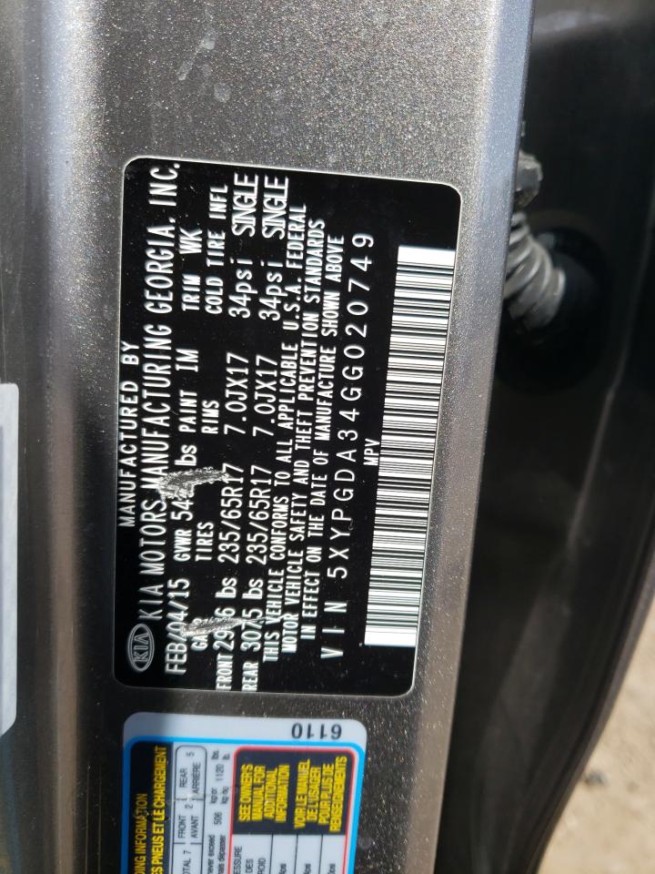 Photo 10 from auction – 2016 KIA SORENTO LX with VIN 5XYPGDA34GG020749