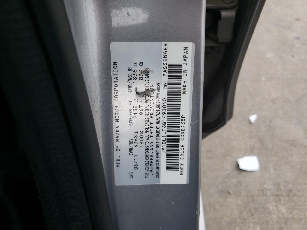 Photo 10 from auction – 2011 MAZDA 3 I with VIN JM1BL1UF6B1493040