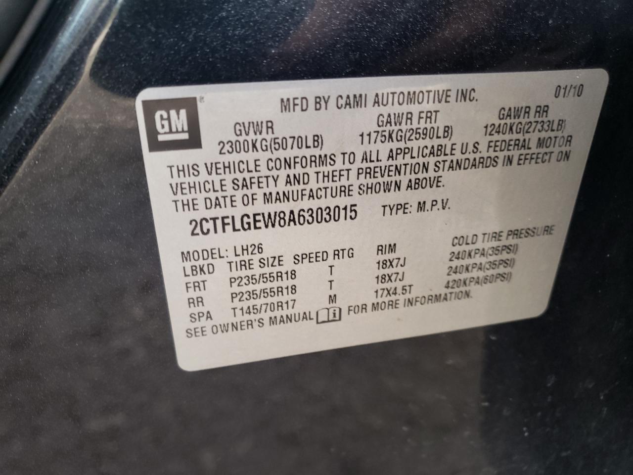 Photo 10 from auction – 2010 GMC TERRAIN SL with VIN 2CTFLGEW8A6303015