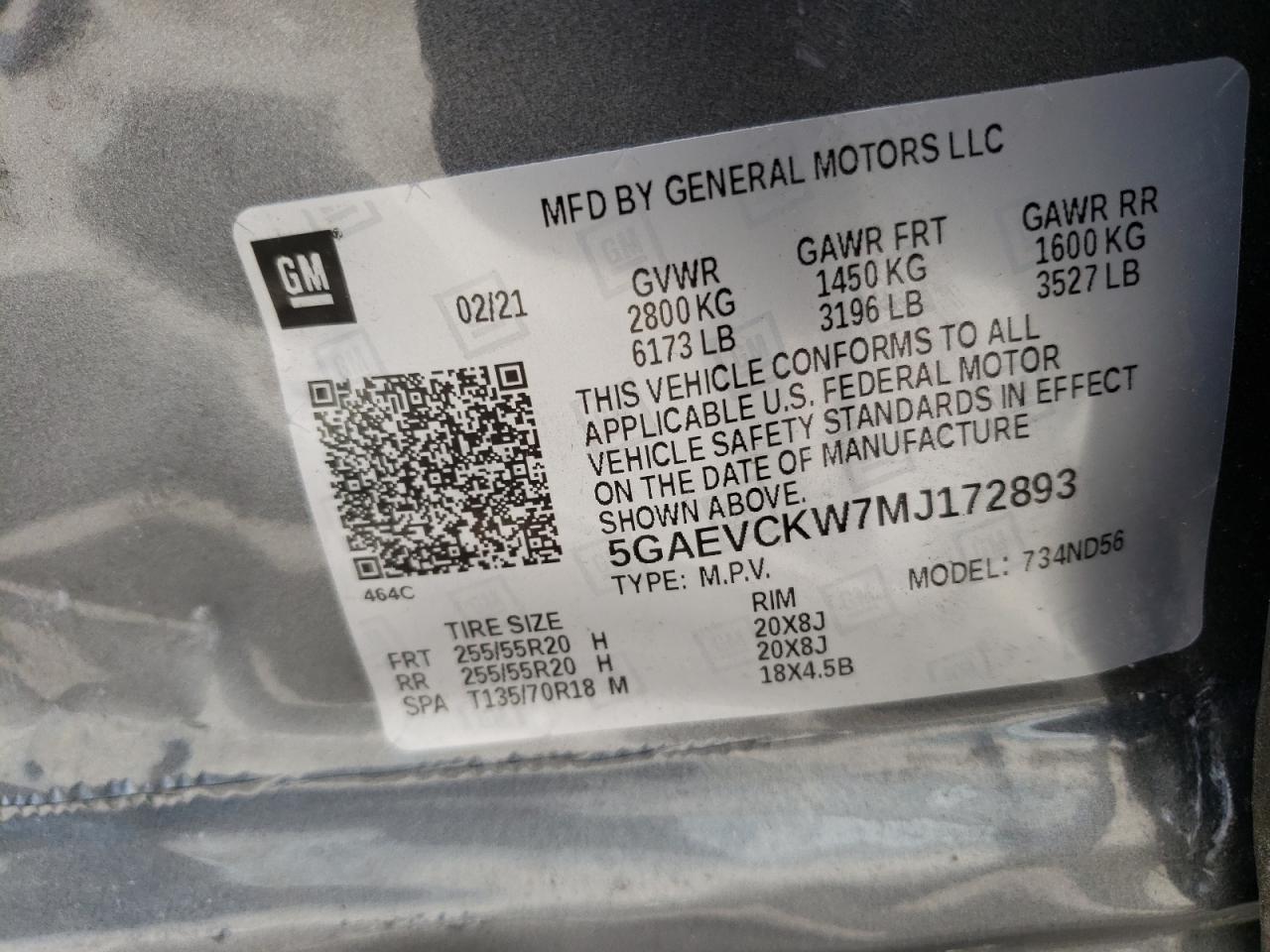 Photo 10 from auction – 2021 BUICK ENCLAVE AV with VIN 5GAEVCKW7MJ172893