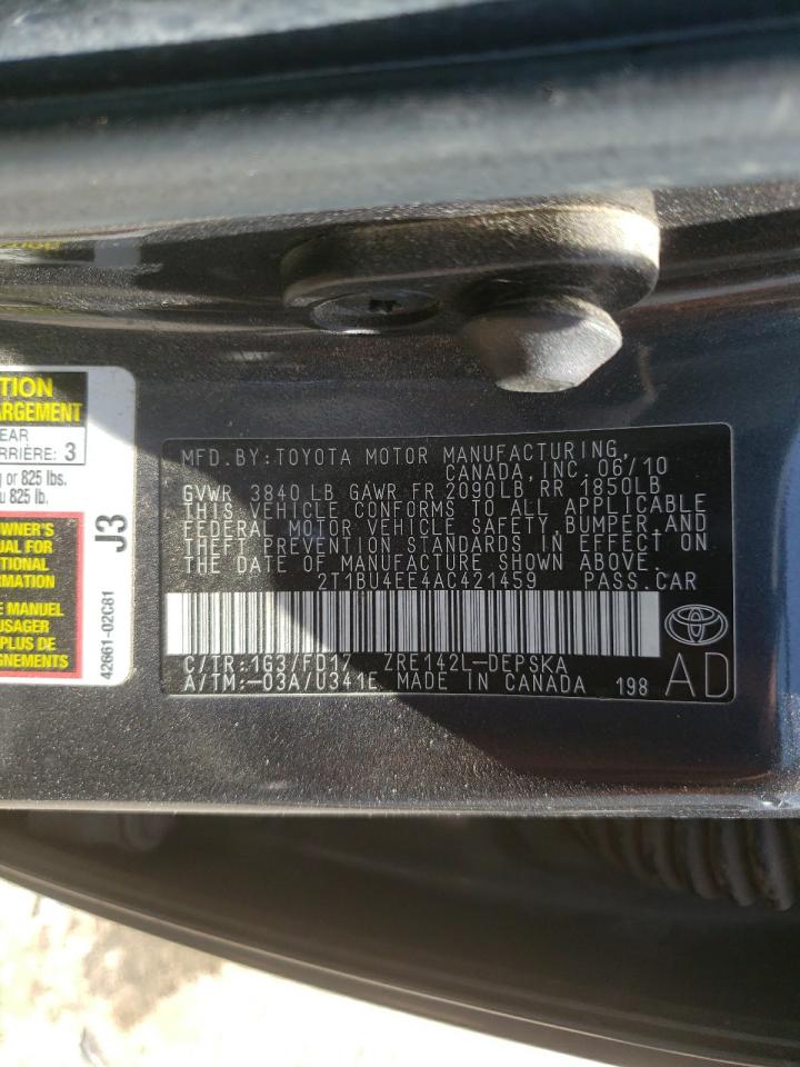 Photo 10 from auction – 2010 TOYOTA COROLLA BA with VIN 2T1BU4EE4AC421459