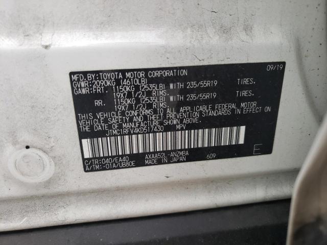 Photo 10 from auction – 2019 TOYOTA RAV4 XLE P with VIN JTMC1RFV4KD517430