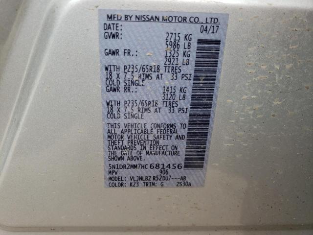 Photo 10 from auction – 2017 NISSAN PATHFINDER with VIN 5N1DR2MM7HC681456