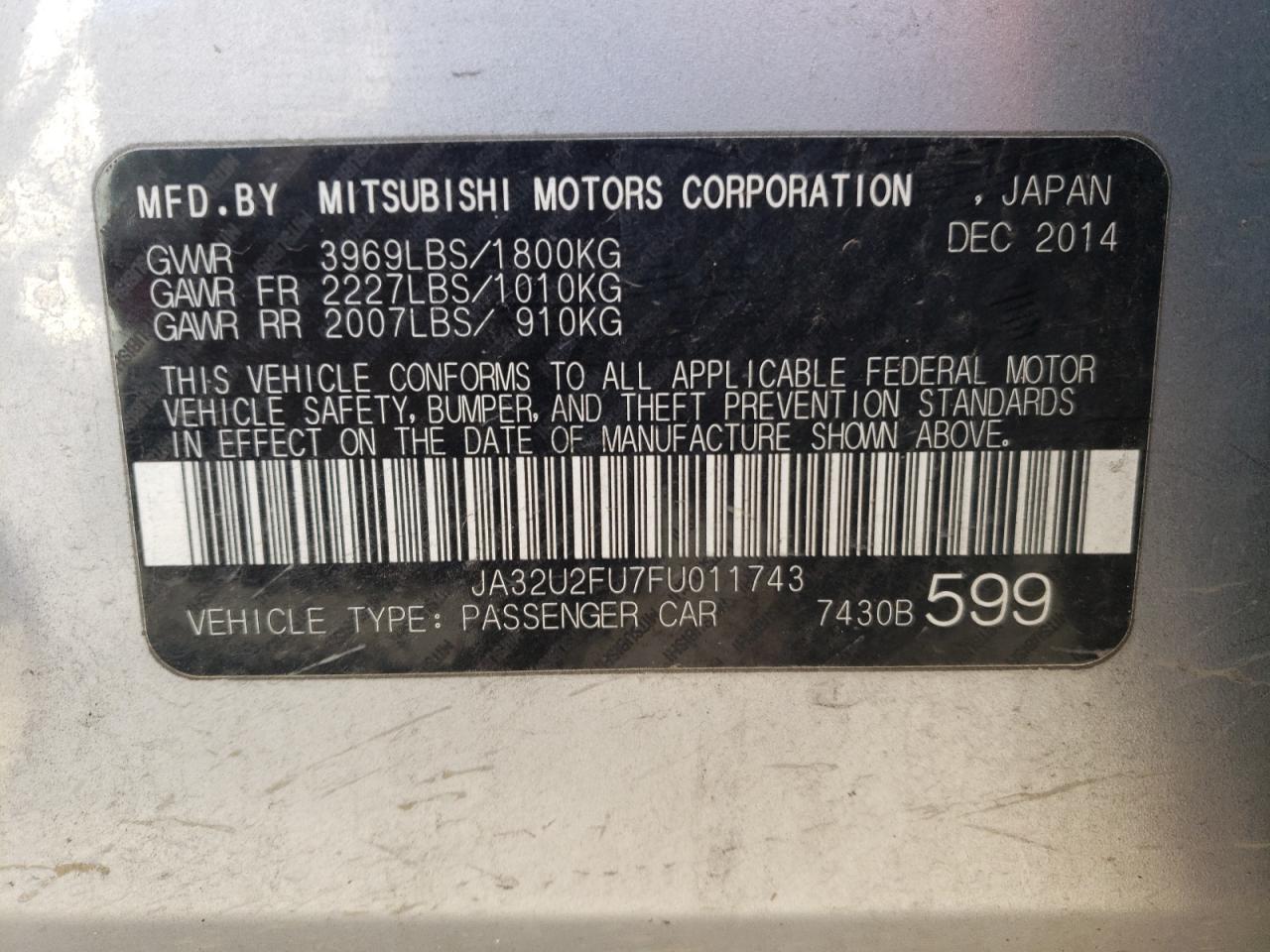 Photo 10 from auction – 2015 MITSUBISHI LANCER ES with VIN JA32U2FU7FU011743
