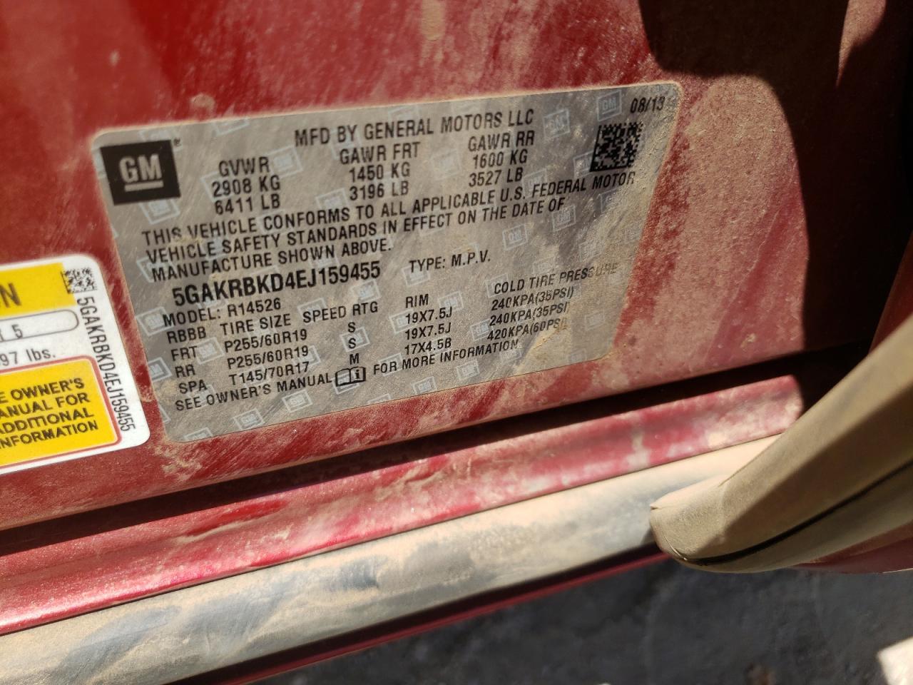 Photo 10 from auction – 2014 BUICK ENCLAVE with VIN 5GAKRBKD4EJ159455