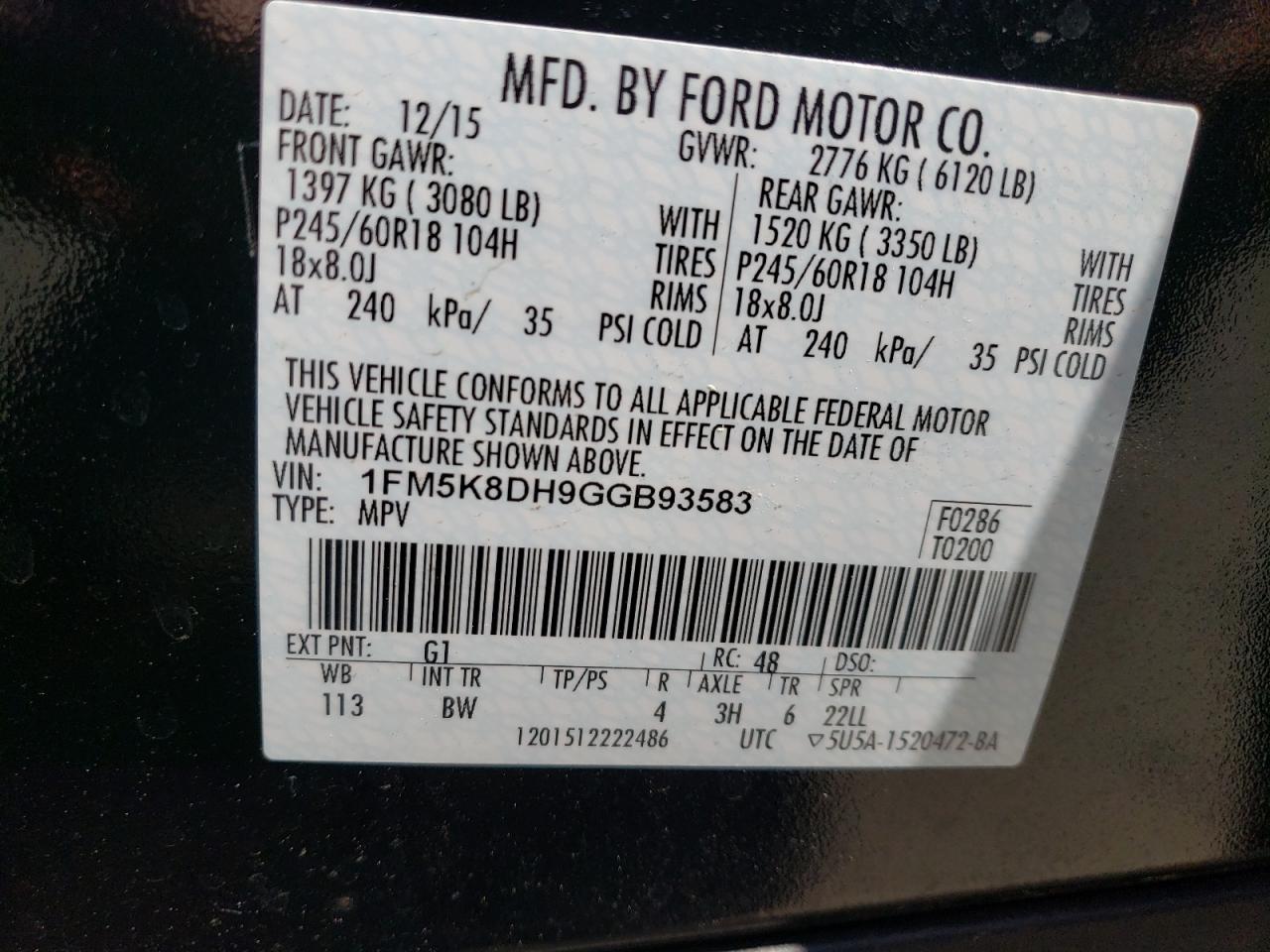 Фото 10 с аукциона – 2016 FORD EXPLORER X с VIN 1FM5K8DH9GGB93583