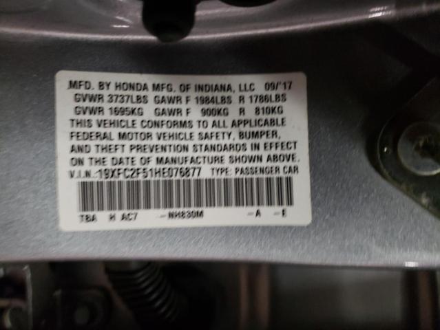 Photo 10 from auction – 2017 HONDA CIVIC LX with VIN 19XFC2F51HE076877