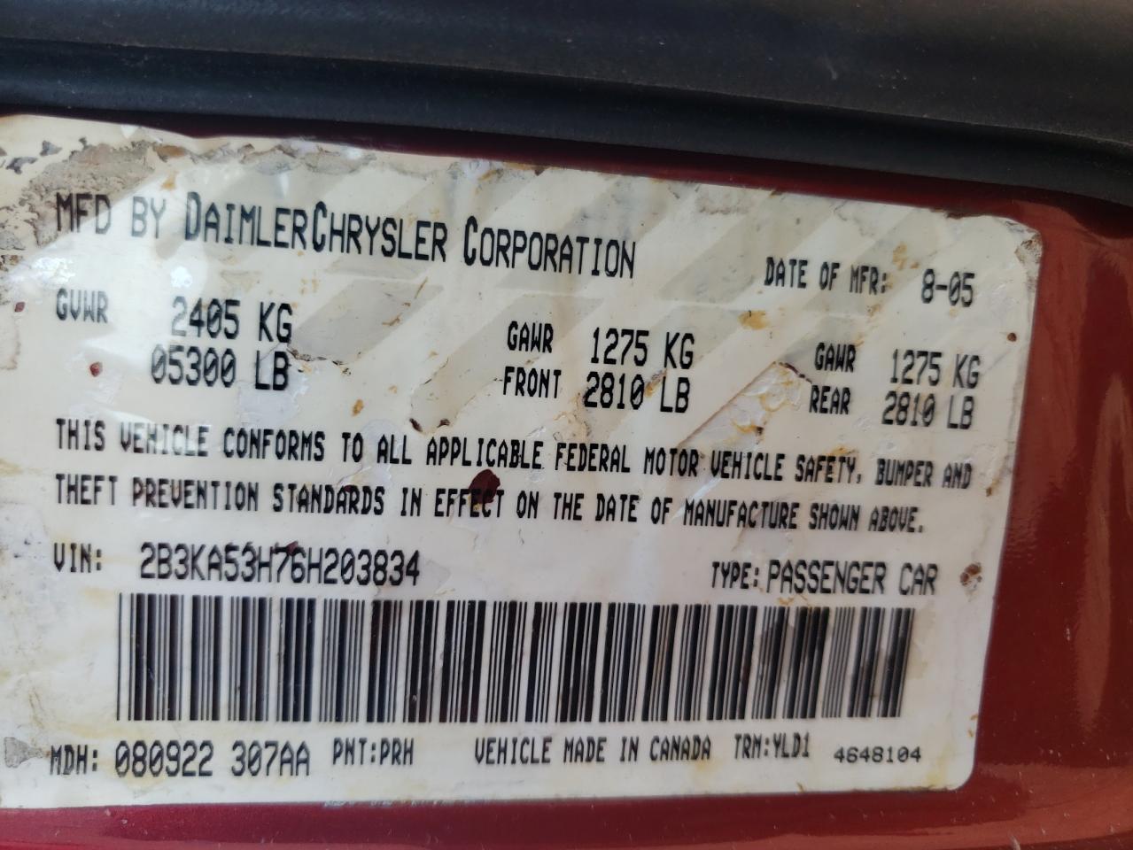 Photo 10 from auction – 2006 DODGE CHARGER R/ with VIN 2B3KA53H76H203834