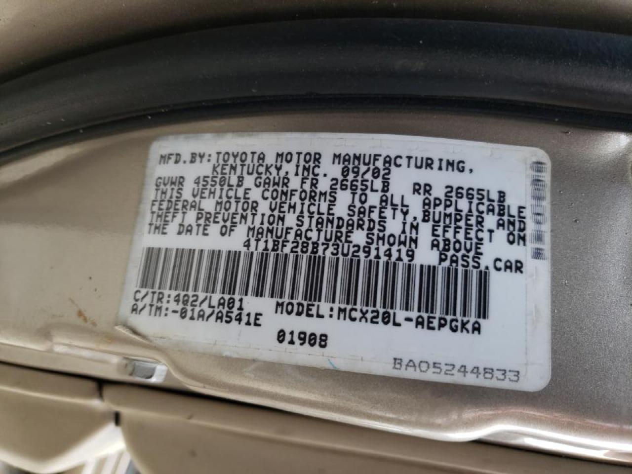 Photo 10 from auction – 2003 TOYOTA AVALON XL with VIN 4T1BF28B73U291419