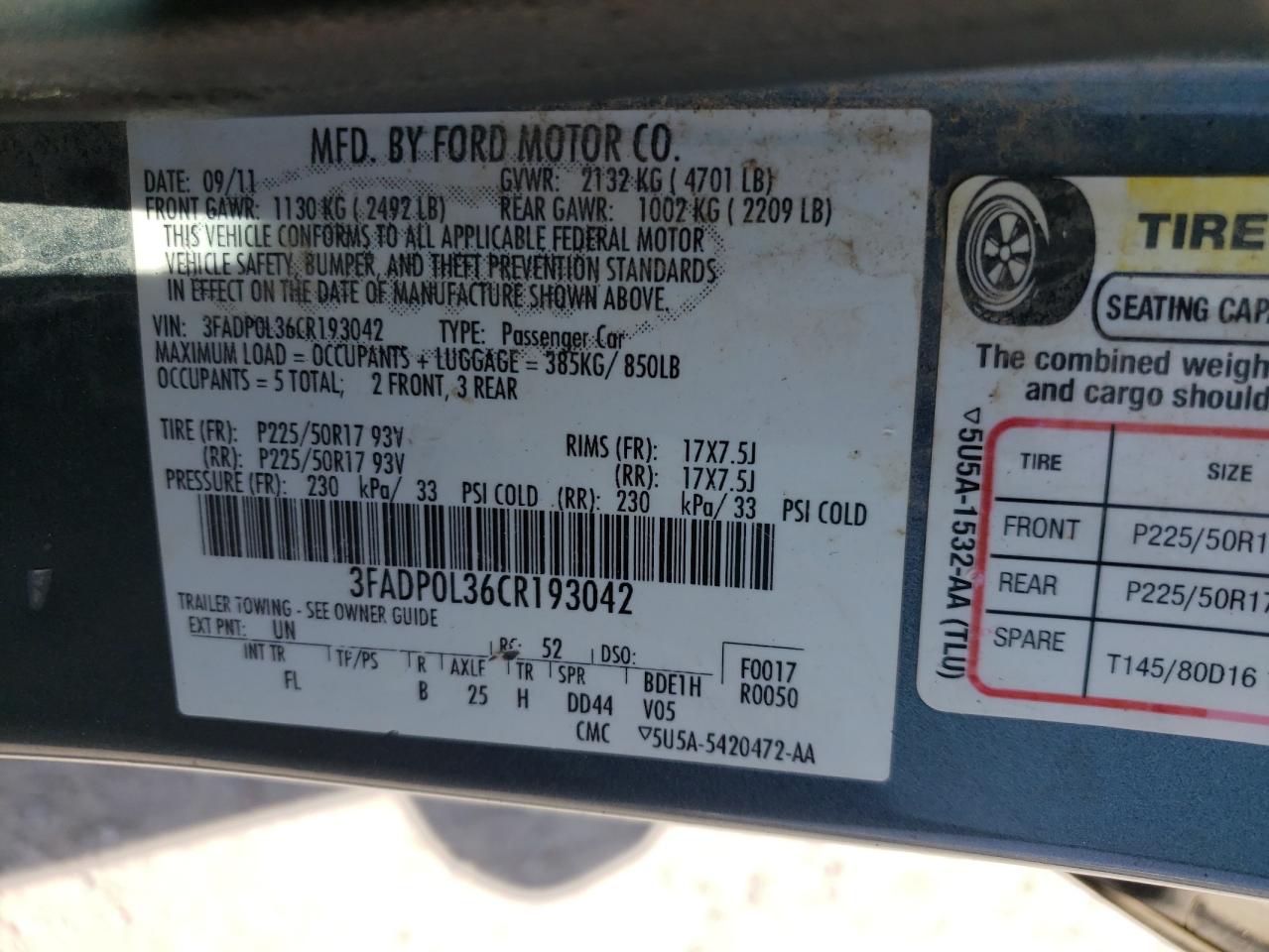 Photo 10 from auction – 2012 FORD FUSION HYB with VIN 3FADP0L36CR193042