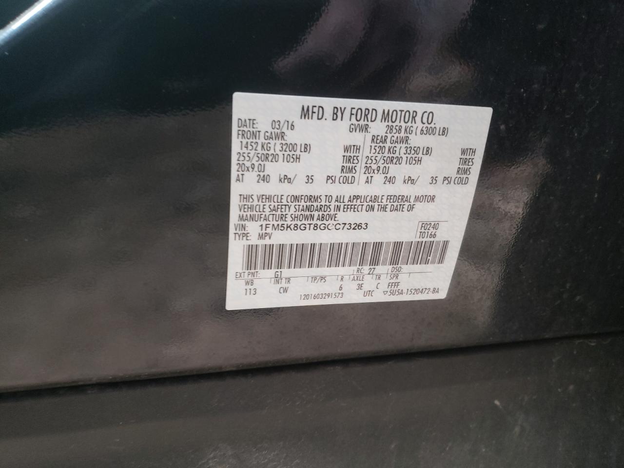 Photo 10 from auction – 2016 FORD EXPLORER S with VIN 1FM5K8GT8GGC73263