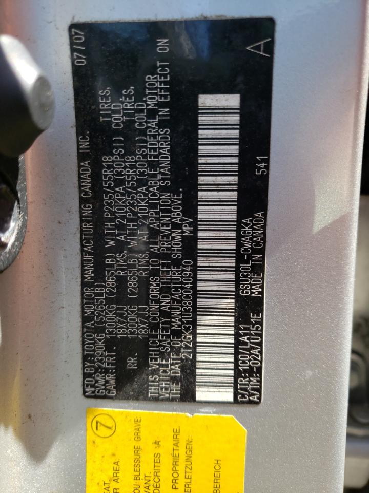 Foto 10 de la subasta – 2008 LEXUS RX 350 con VIN 2T2GK31U38C040940
