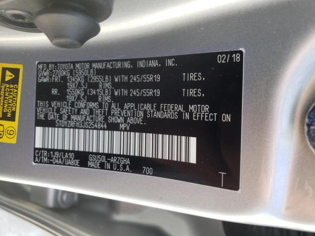 Photo 10 from auction – 2018 TOYOTA HIGHLANDER with VIN 5TDYZRFH3JS254844