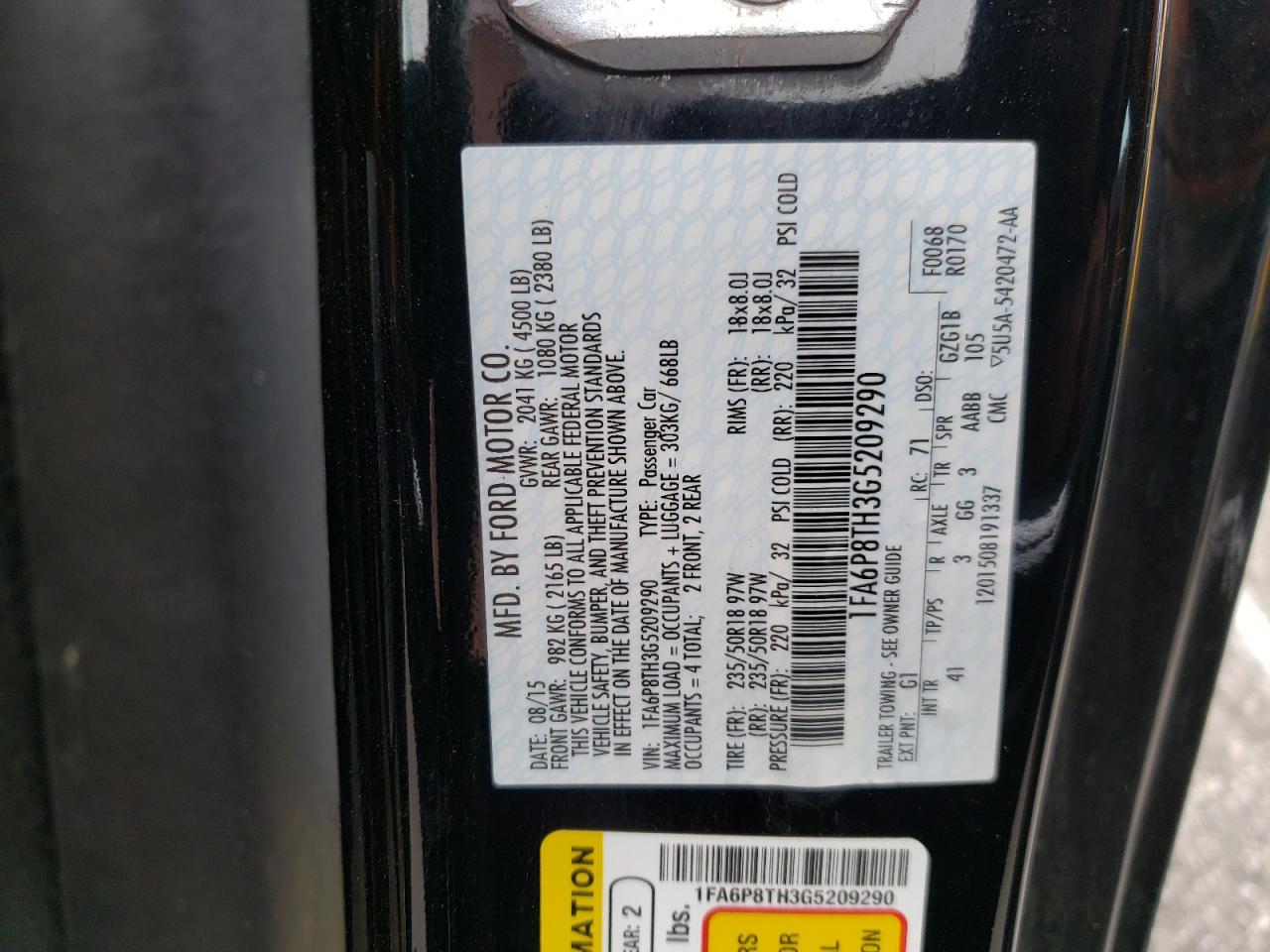 Photo 10 from auction – 2016 FORD MUSTANG with VIN 1FA6P8TH3G5209290