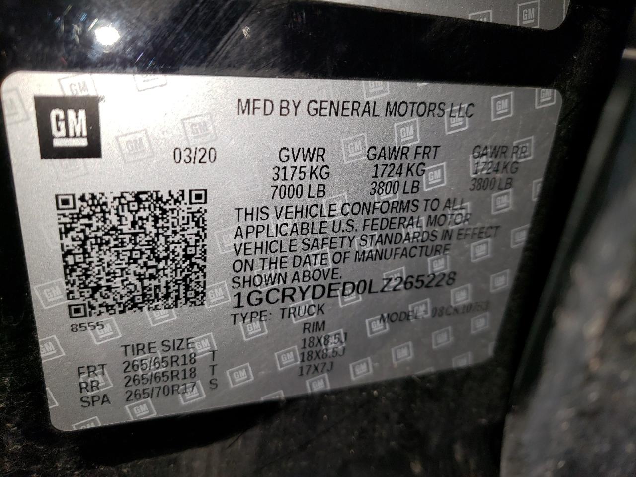 Photo 10 from auction – 2020 CHEVROLET SILVERADO with VIN 1GCRYDED0LZ265228