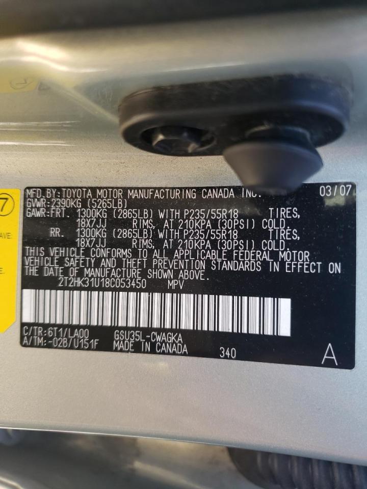 Photo 10 from auction – 2008 LEXUS RX 350 with VIN 2T2HK31U18C053450