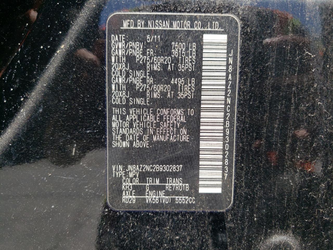 Photo 10 from auction – 2011 INFINITI QX56 with VIN JN8AZ2NC2B9302837