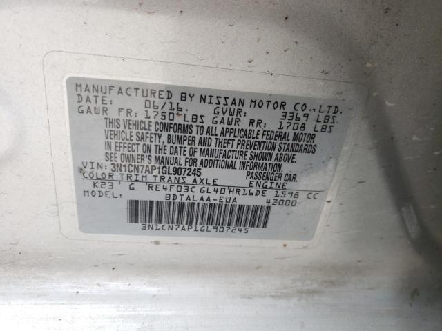 Photo 10 from auction – 2016 NISSAN VERSA S with VIN 3N1CN7AP1GL907245