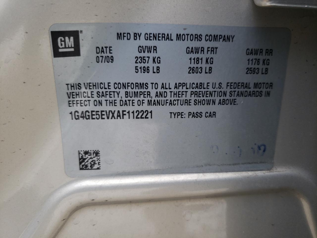Photo 10 from auction – 2010 BUICK LACROSSE C with VIN 1G4GE5EVXAF112221