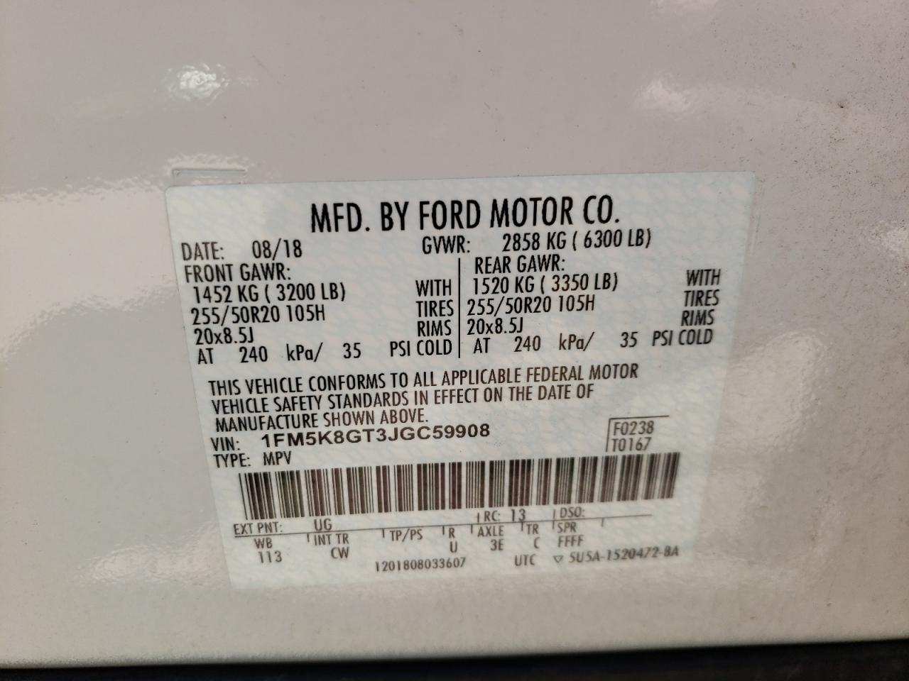 Photo 10 from auction – 2018 FORD EXPLORER S with VIN 1FM5K8GT3JGC59908