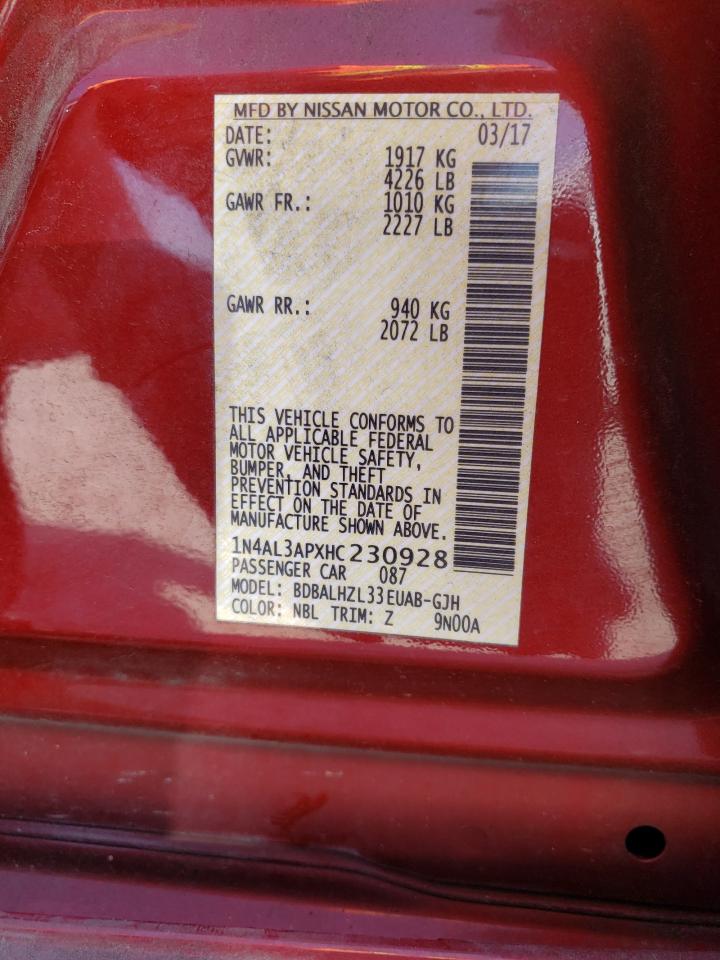 Photo 10 from auction – 2017 NISSAN ALTIMA 2.5 with VIN 1N4AL3APXHC230928