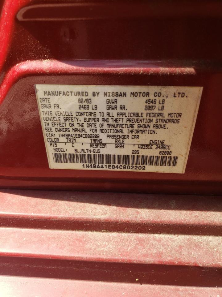 Photo 10 from auction – 2004 NISSAN MAXIMA SE with VIN 1N4BA41E84C802202