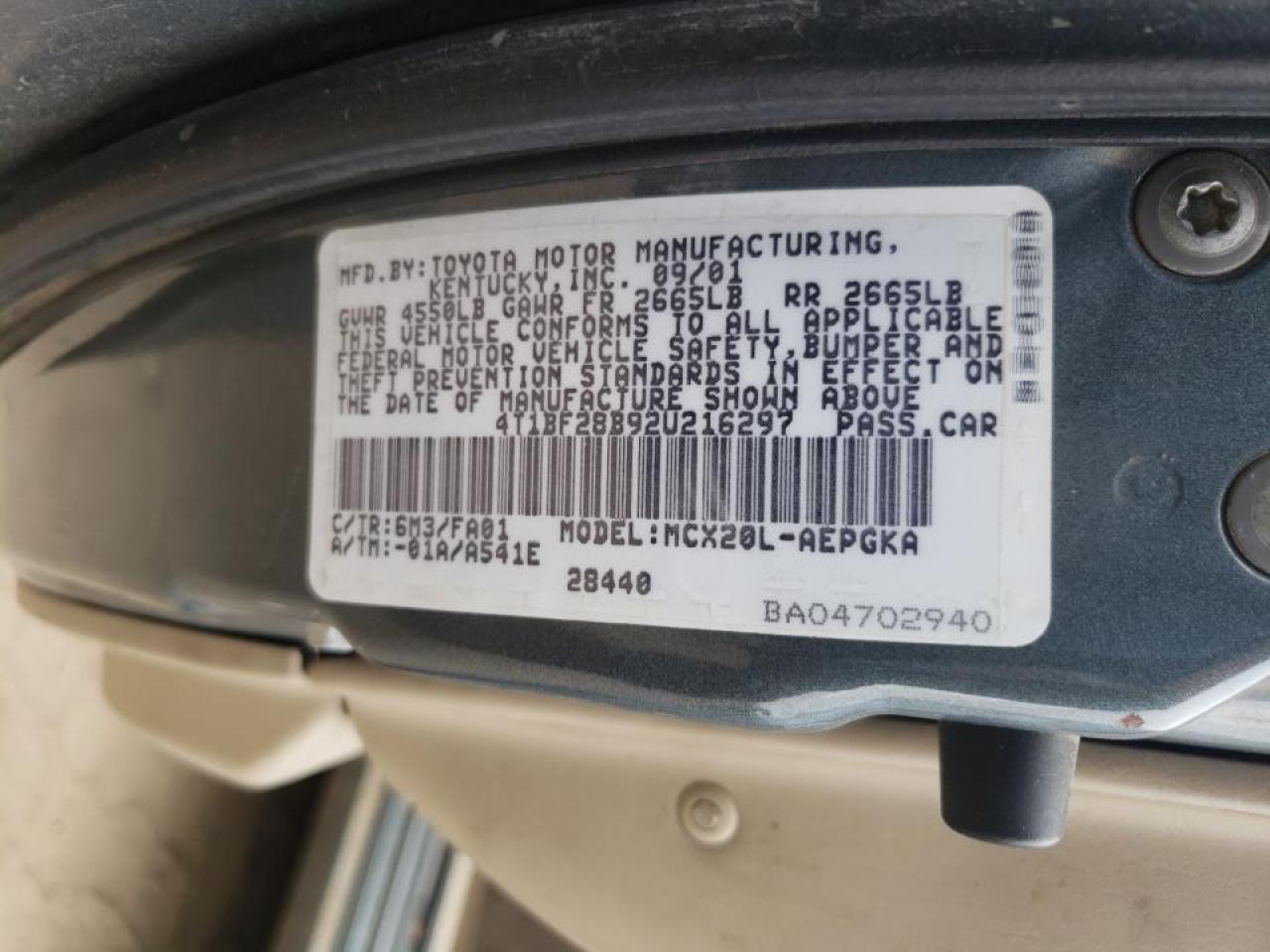 Photo 10 from auction – 2002 TOYOTA AVALON XL with VIN 4T1BF28B92U216297