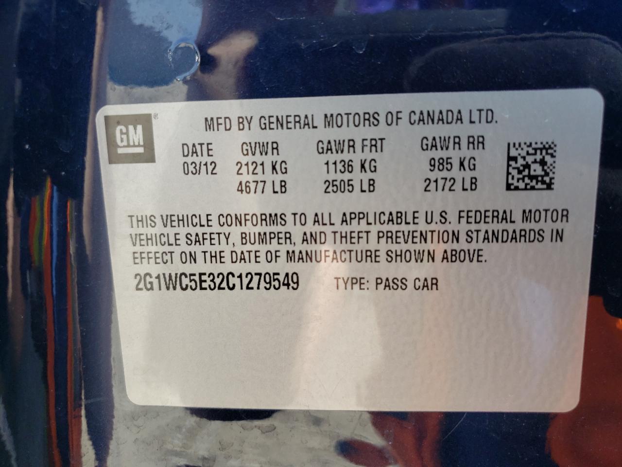 Photo 10 from auction – 2012 CHEVROLET IMPALA LTZ with VIN 2G1WC5E32C1279549